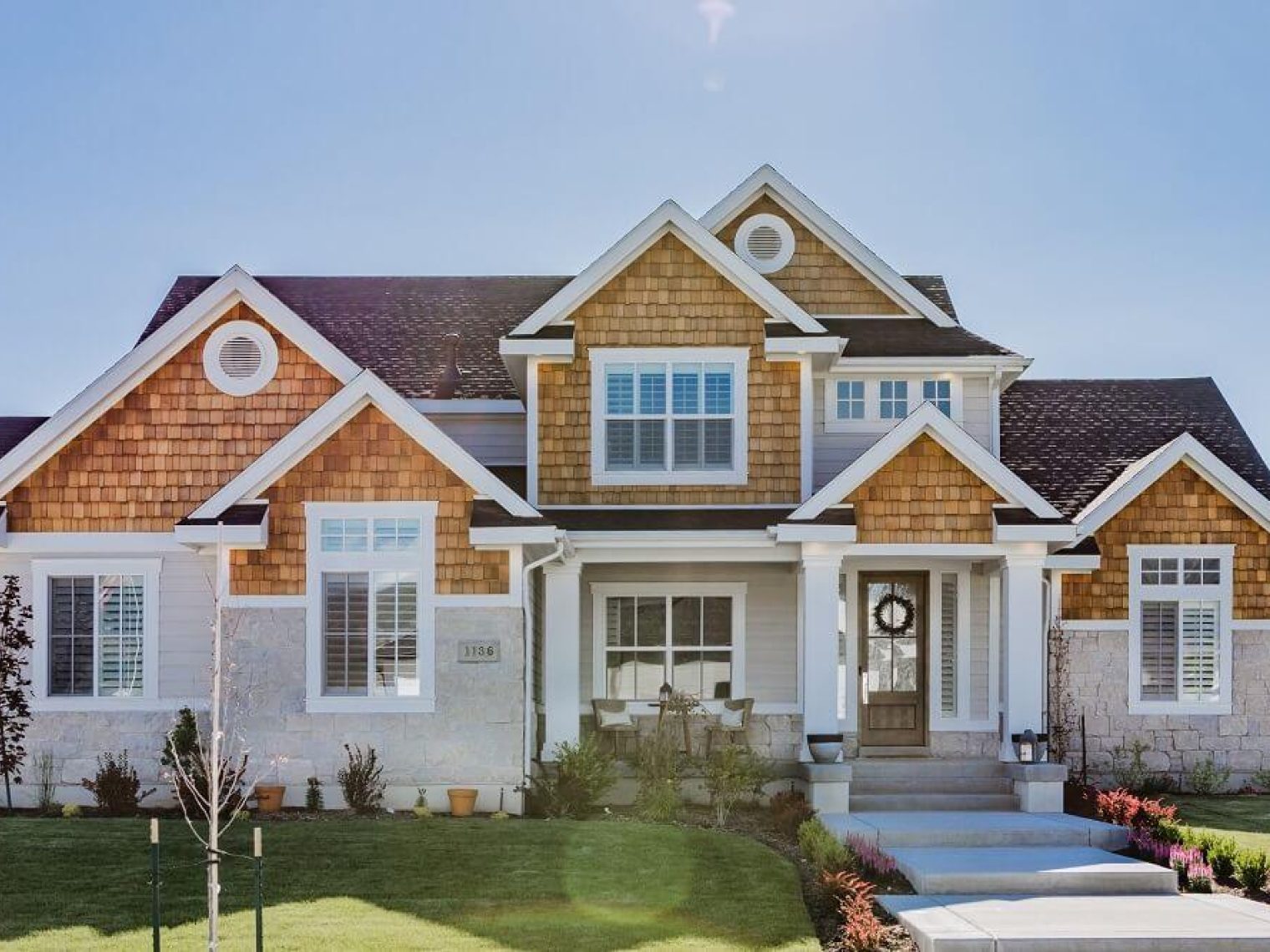 Front view of a large upscale house.