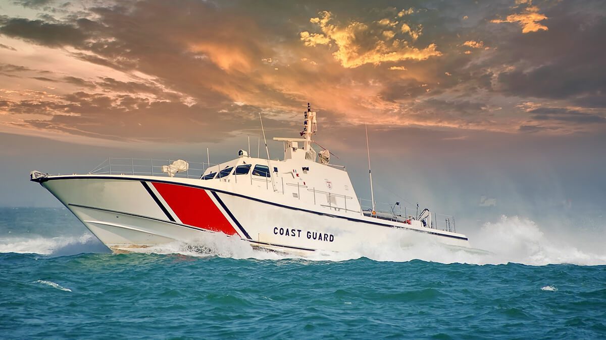 Coast guard ship at sea.